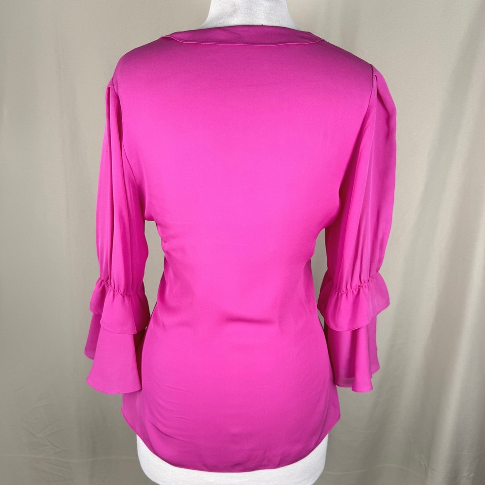 Kobi Halperin Hot Pink Silk Ruffle Blouse Size M Barbiecore Coquette - Picture 4 of 9